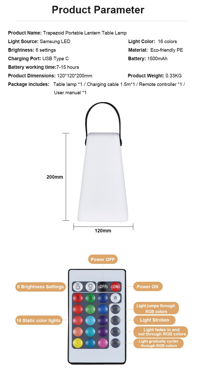 solar lanterns - trapezoid - size chart